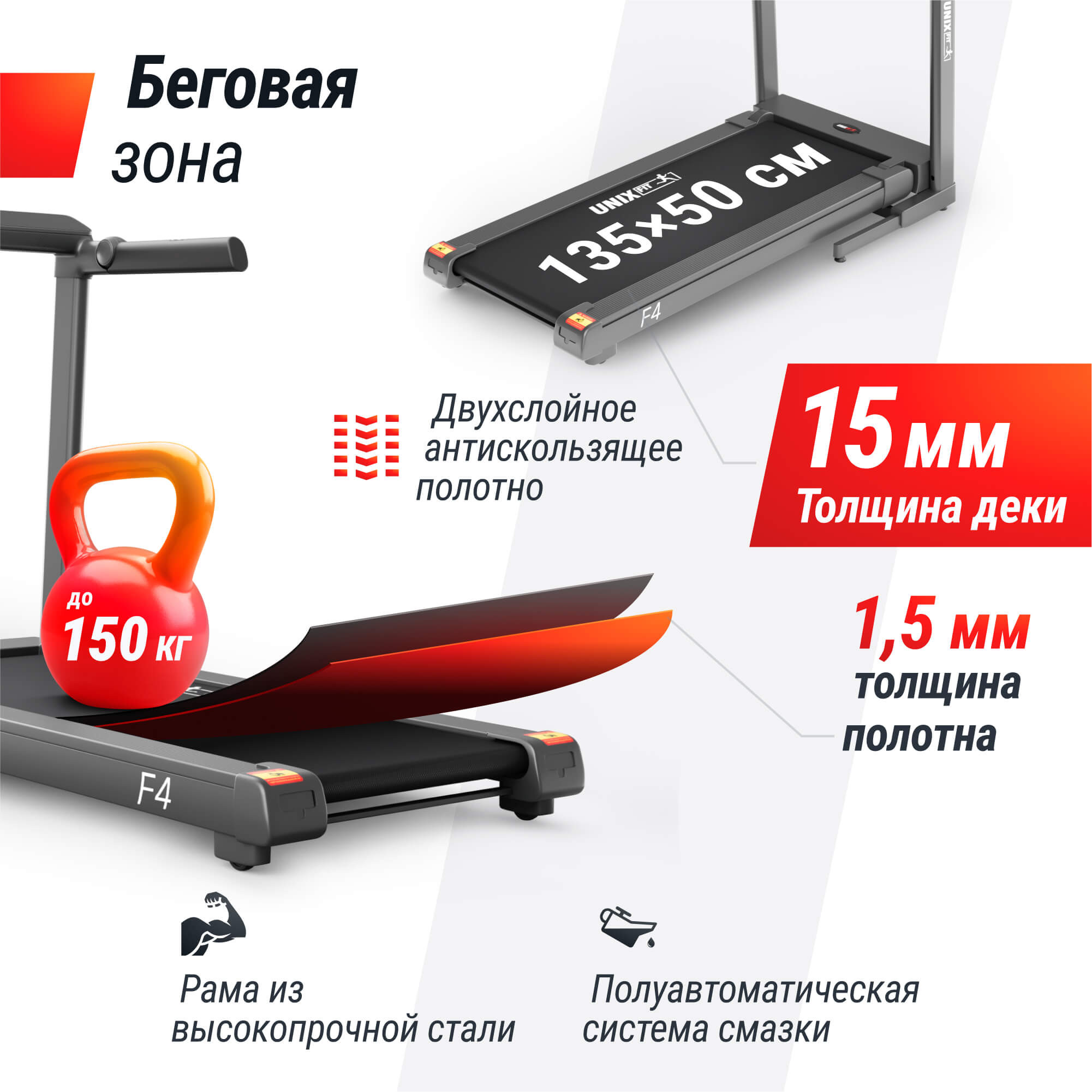 Беговая дорожка UNIX Fit Hi-tech F4 космический серый